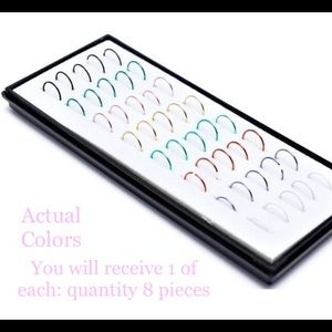Multicolored Piercing Hoops: Lip, Nose, Septum, Ear, Eyebrow Rings (quantity 8)